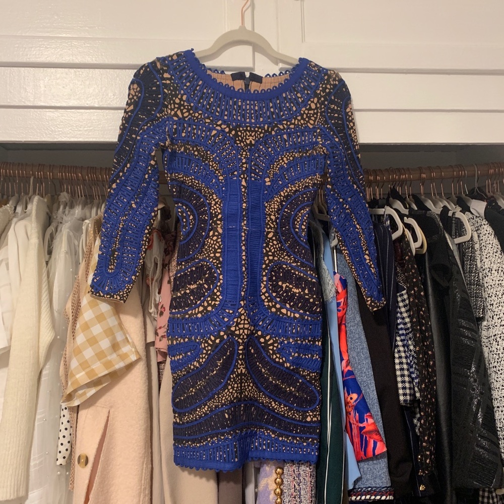 Blue detailed bandage dress